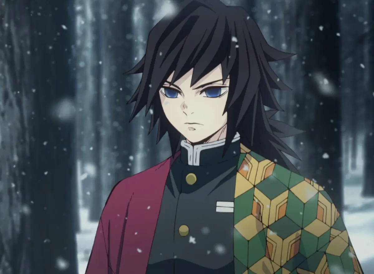 Giyu Tomioka Water Hashira in snowy scene showing withdrawn expression, representing his misunderstood introverted nature