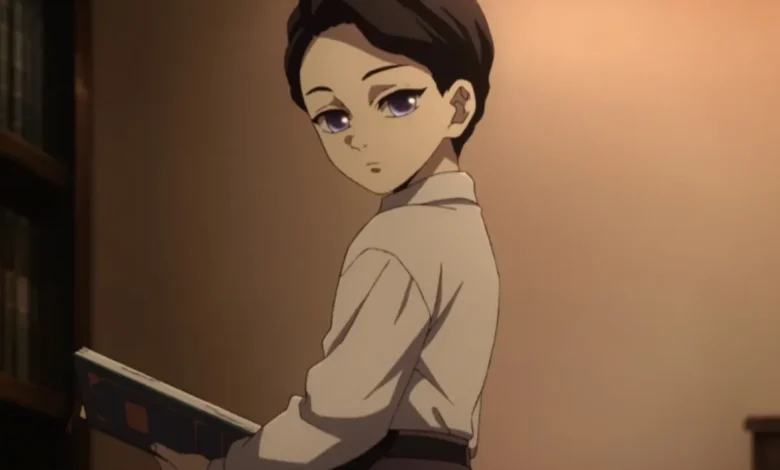 Character from Demon Slayer holding book, representing knowledge and research themes in Muzan's 1000-year story